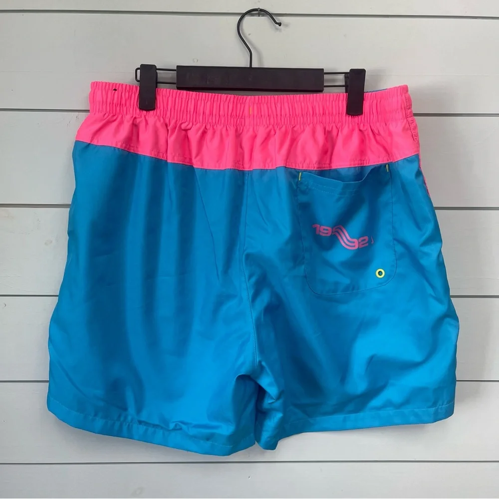 Nike Turquoise‎ Swim Shorts with Pink Panels and Yellow Drawstring